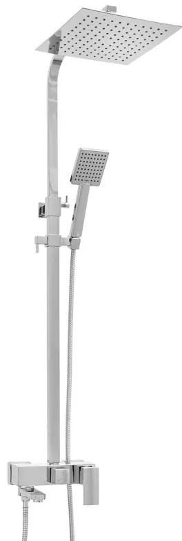 Erga Cube, zuhanygarnitúra karos csapteleppel, kád kifolyóval és esőfejjel 25x25cm, króm, ERG-YKA-BP.CUBE-25-CHR