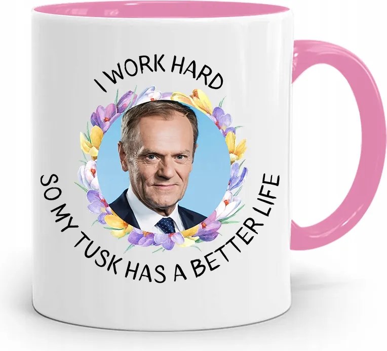 Donald Tusk Rózsaszín Bögre Platform Ajándék fényképes nyomtatással