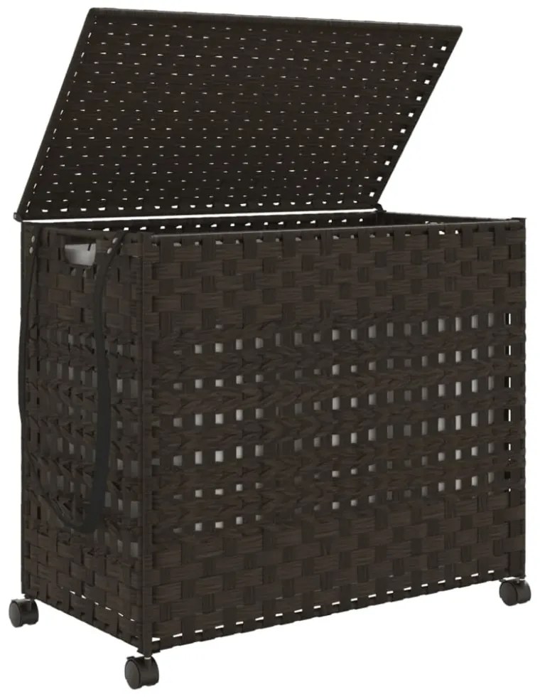 sötétbarna rattan szennyeskosár kerekekkel 66x35x60 cm
