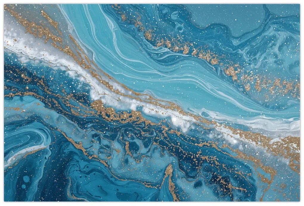 Kép - Világoskék márvány arannyal I. (90x60 cm)
