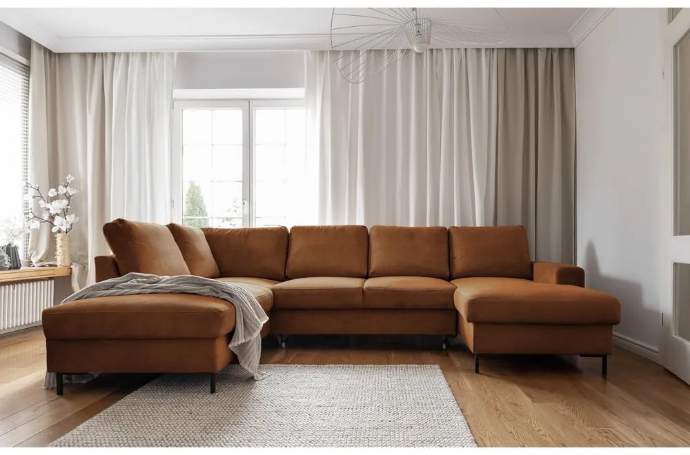 Narancssárgásbarna kordbársony kinyitható sarokkanapé (bal oldali) Lofty Lilly – Miuform