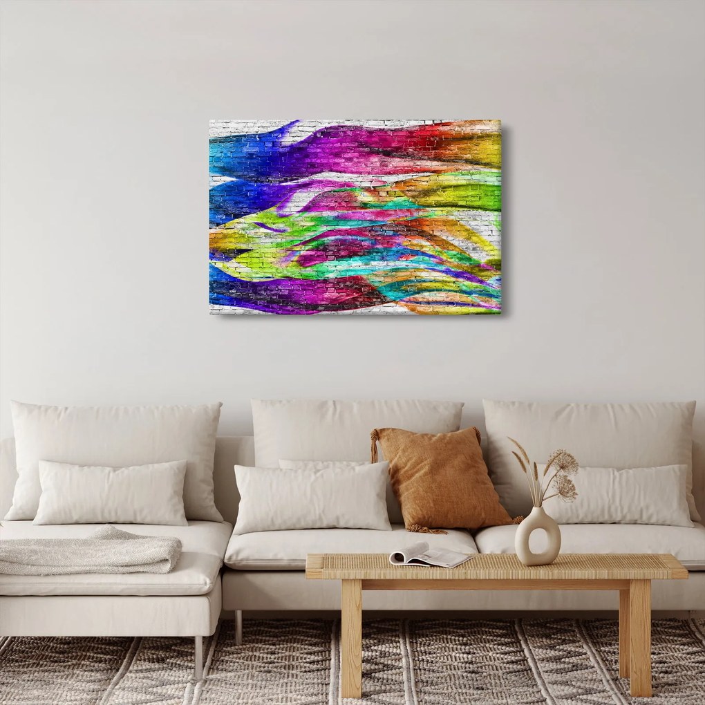 Kép - Téglafal színes lángokkal (90x60 cm)