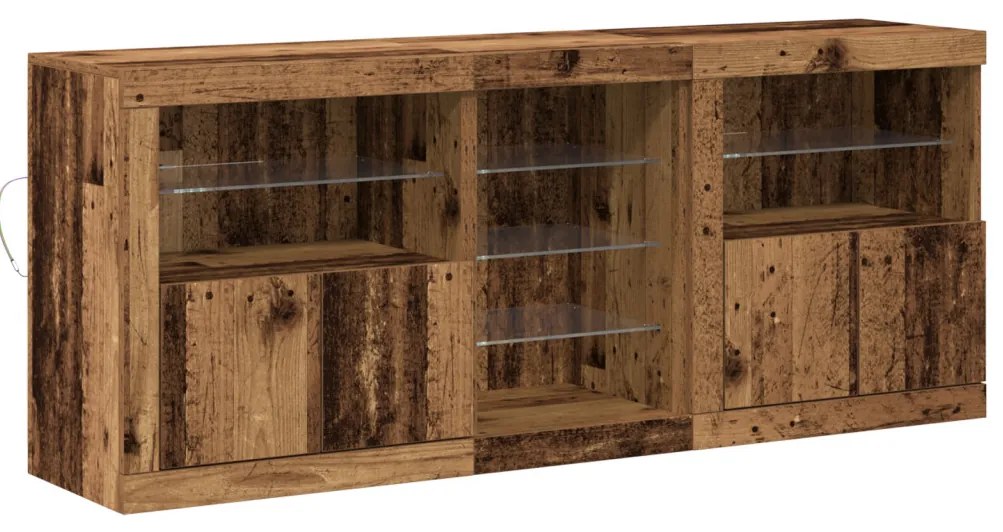szekrény LED lámpákkal Régi fa 162x37x67 cm Fából készült