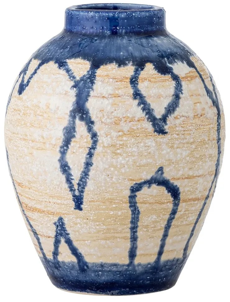 Kék-krémszínű kőedény váza (magasság 16 cm) Avon – Bloomingville