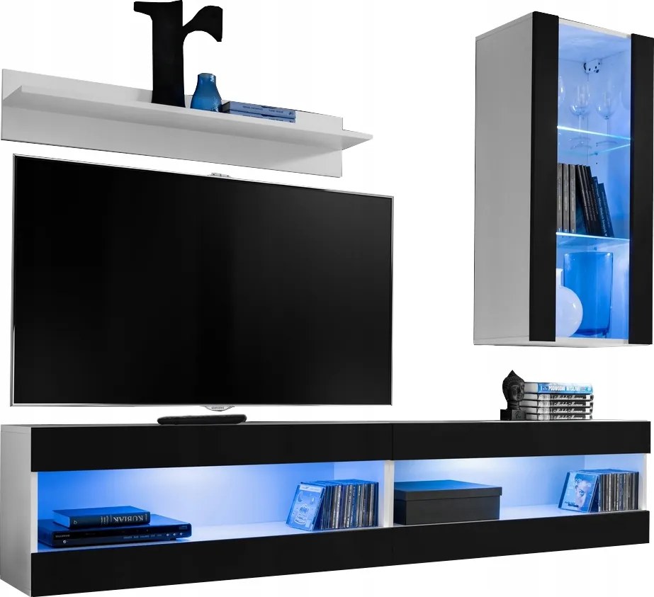 Rtv bútor szett Tivoli SET5 Fehér/Fekete, Kék Led