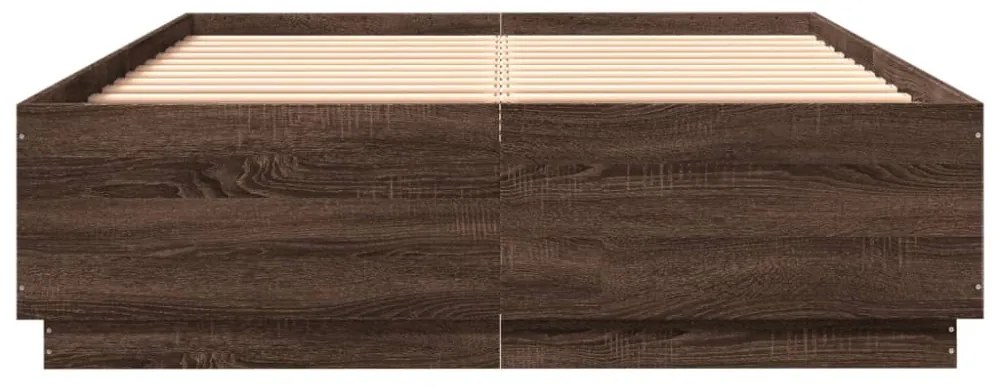 barna tölgyszínű szerelt fa ágykeret LED-del 150 x 200 cm