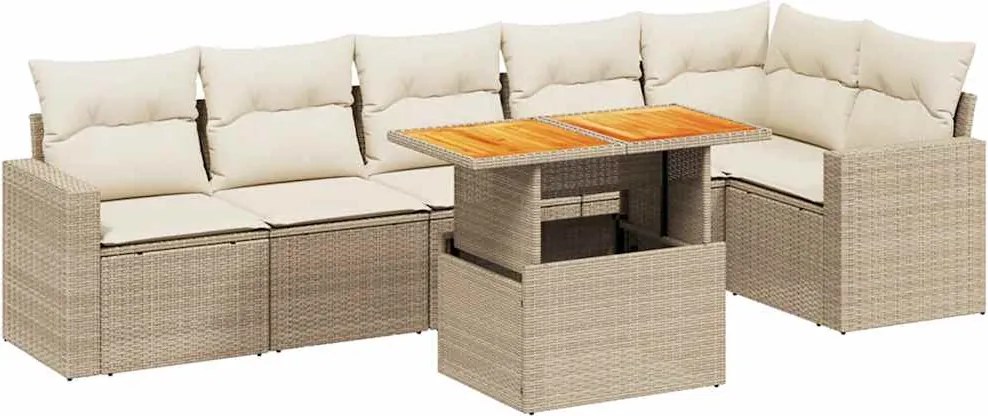 vidaXL 7 részes bézs polyrattan kerti ülőgarnitúra párnákkal