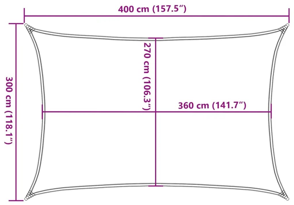 világosszürke négyszögletű HDPE napvitorla 160 g/m² 2,5x4 m