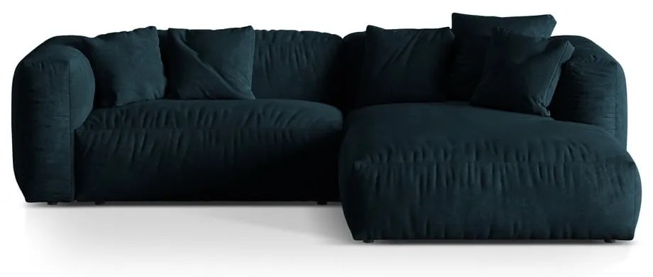 Sötétkék bársony moduláris sarokkanapé (jobb oldali-heverő résszel) Martina – Micadoni