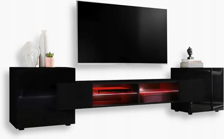 komodee Merano Rtv szekrény Különböző színek Front fényes üveg Rgb Led polcok