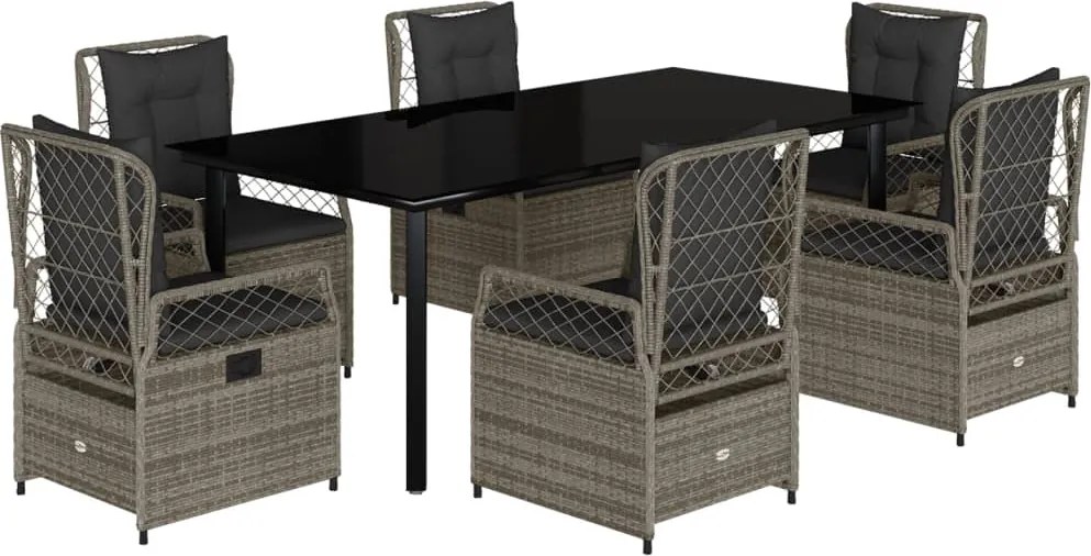 vidaXL 7 részes szürke polyrattan kerti étkezőgarnitúra párnával