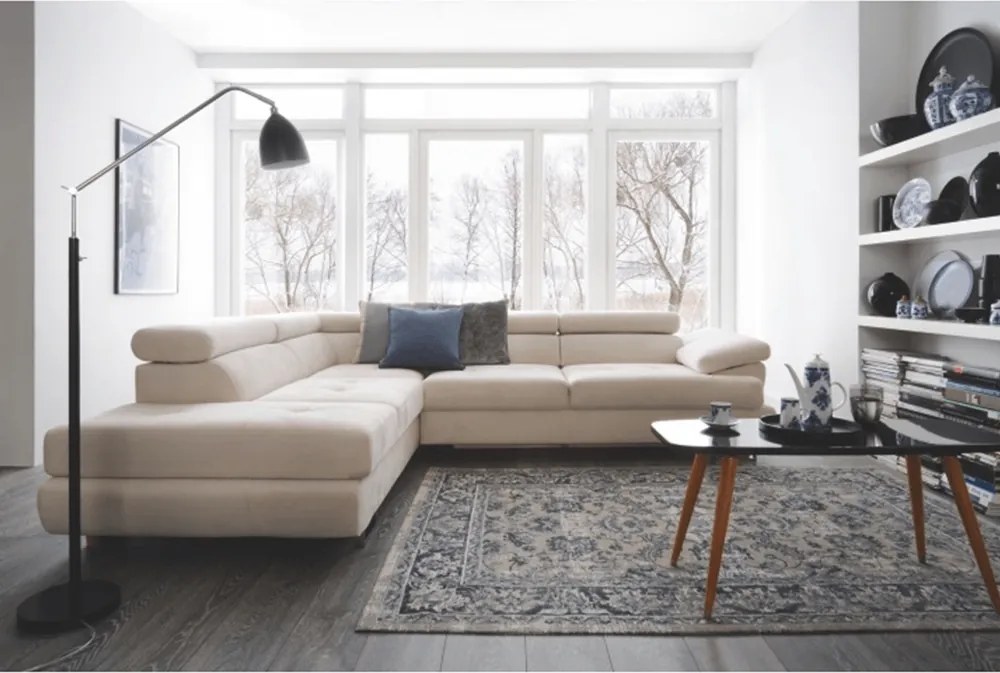 Ülőgarnitúra, világos szürke, szövet, balos, BUTON P