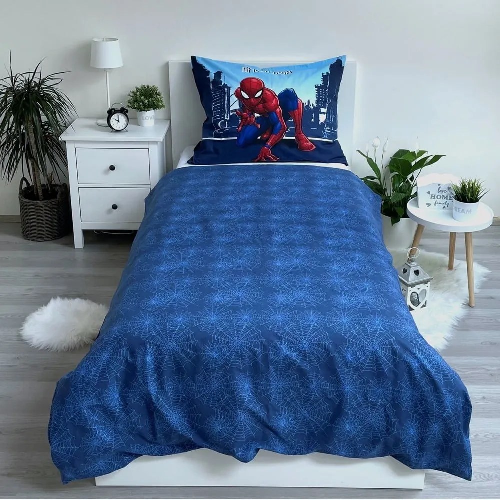 Kék egyszemélyes pamut gyerek ágyneműhuzat 140x200 cm Spider-man "Blue" – Jerry Fabrics