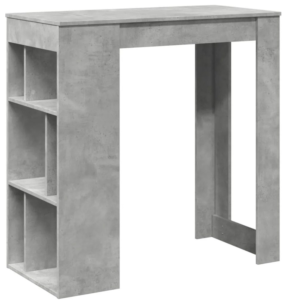betonszürke szerelt fa tárolórekeszes bárasztal 102x50x103,5 cm