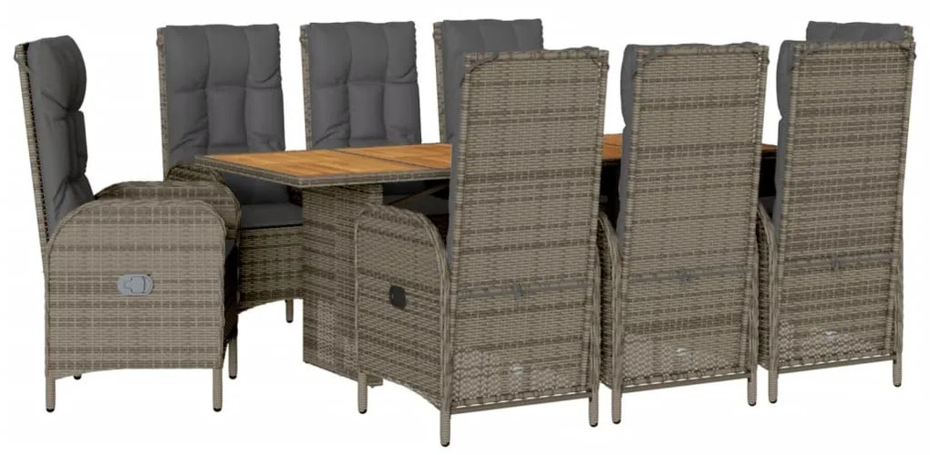 9 részes szürke polyrattan kerti étkezőgarnitúra párnával