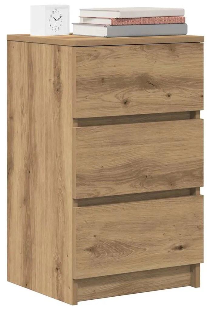 vidaXL 2 db kézműves tölgy éjjeliszekrények 3 fiókkal 39x35x65 cm