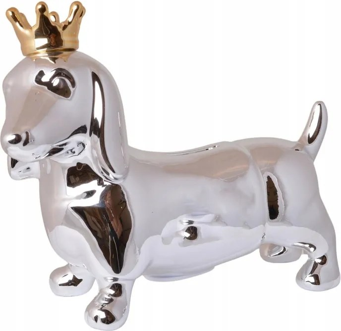 Persely Kutya Tacskó Ezüst Koronával 22cm x 18cm Kedves Elegáns Ajándék