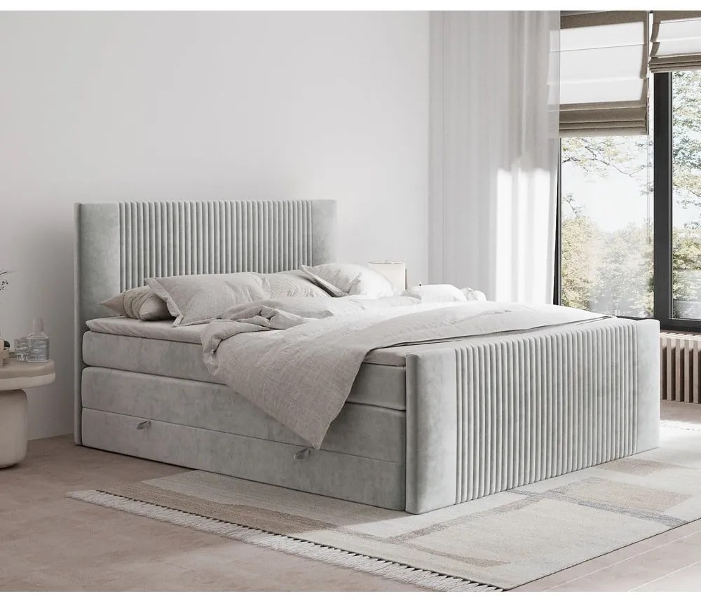 Világosszürke ágyneműtartós boxspring ágy 140x200 cm Bergamo – Maison de Rêve