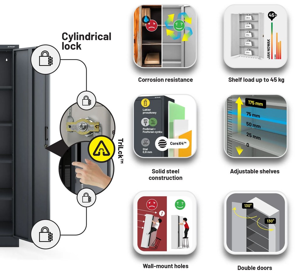 Fém szekrény JAN Compact 1750 x 800 x 400 mm, antracit