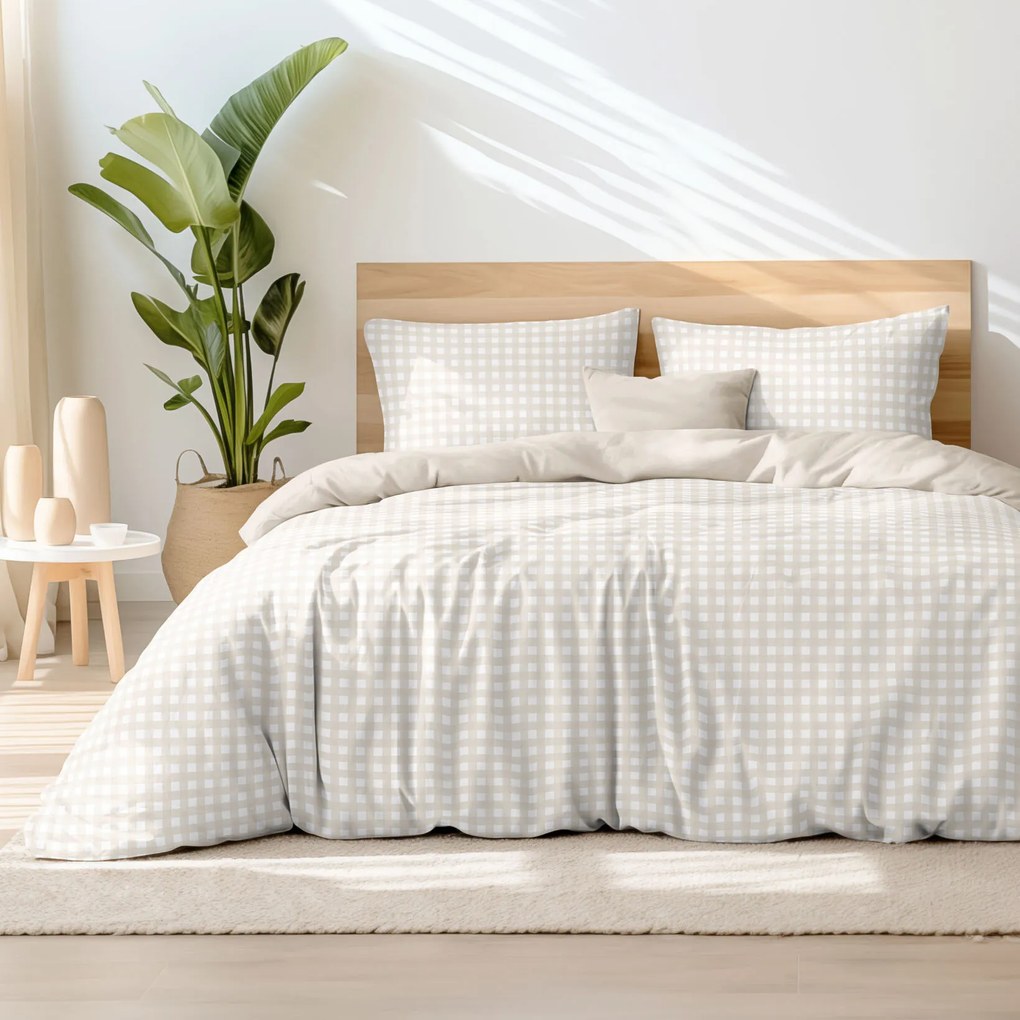 Goldea pamut ágyneműhuzat duo - latte színű kockás, latte színű hátoldal 220 x 200 és 2db 70 x 90 cm