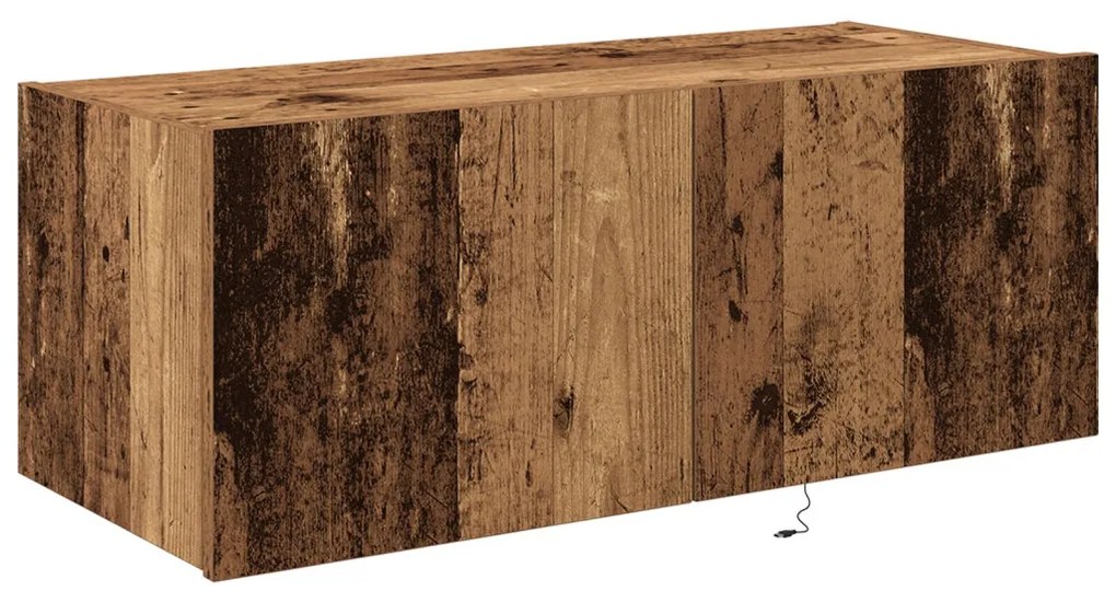 TV Fali Szekrény LED Világítással Régi Fa 80x35x31 cm
