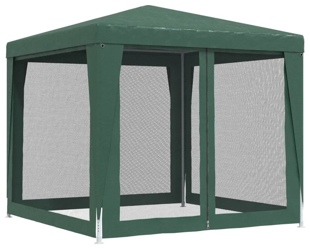 zöld HDPE rendezvénysátor 4 hálós oldalfallal 2,5x2,5 m