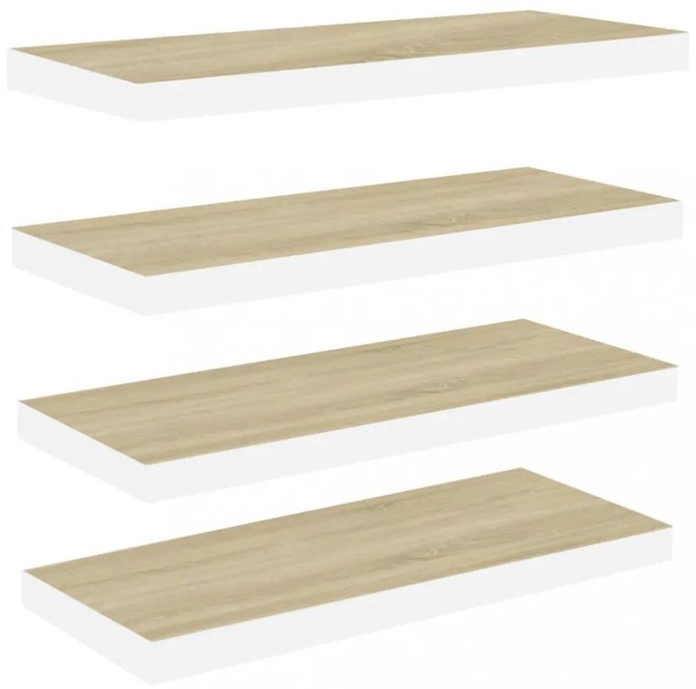 4 db tölgyszínű és fehér MDF lebegő fali polc 60x23,5x3,8 cm