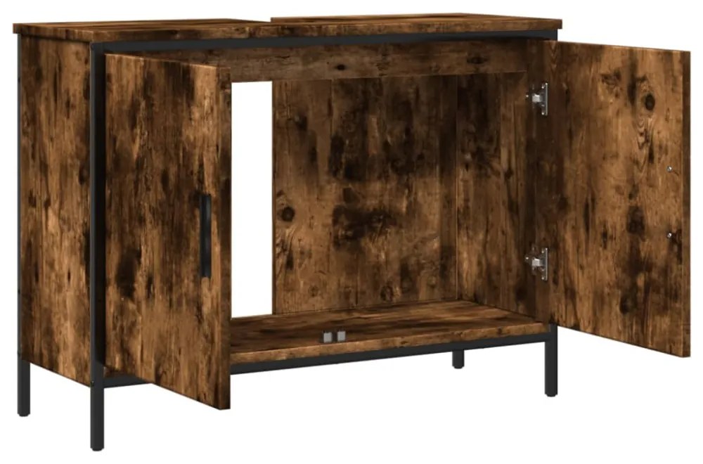 füstölt tölgy szerelt fa fürdőszobai mosdószekrény 80x30x60 cm