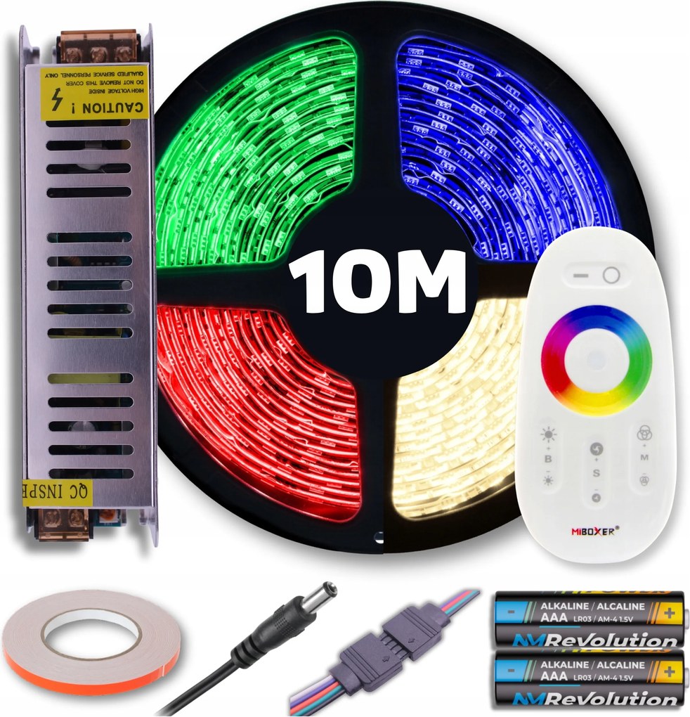 Rgb Led szalag szett színes semleges fehér távirányítóval és tápegységgel 10M