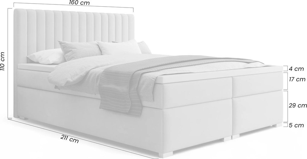 Solani kontinentális ágy 160x200 tárolóval - világos bézs Castel 03 bársony