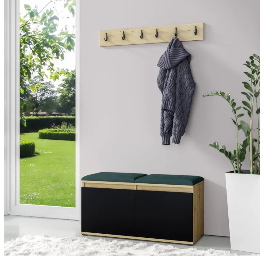 EUGENIO 5 előszoba összeállítás, 100x49,5x40, tölgy artisan/černá/trinity 15