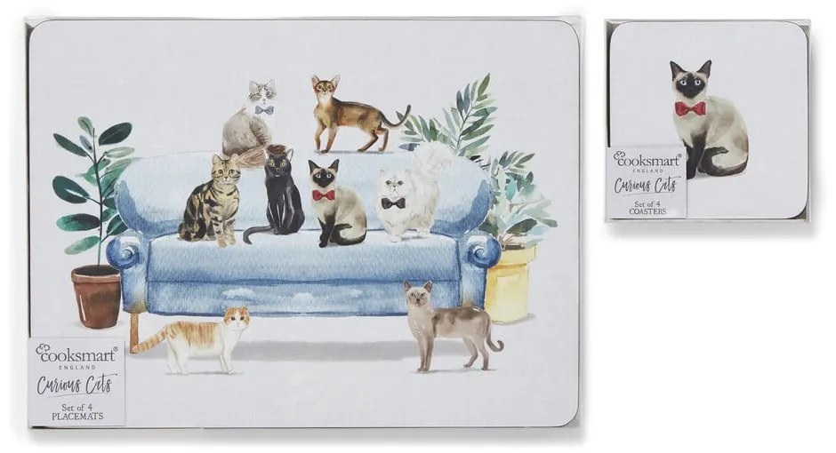 Tányéralátét és poháralátét szett 8 db-os Curious Cats – Cooksmart ®