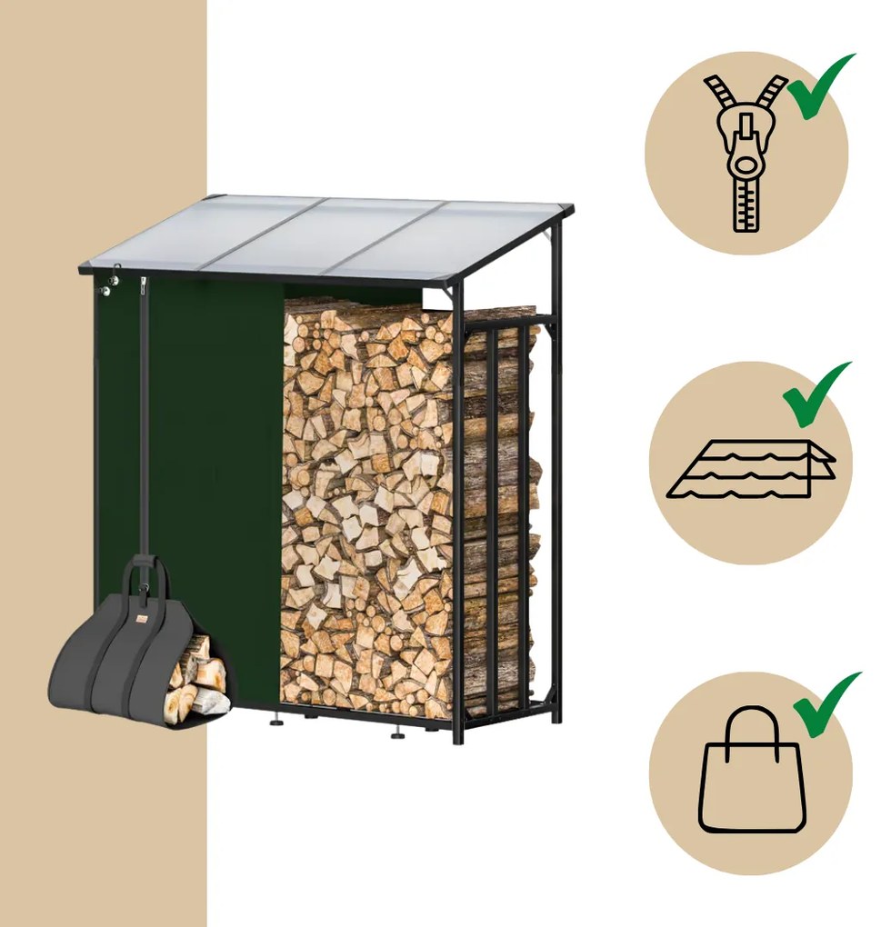Gardebruk CORINA tüzifaház, 198x163x70cm, antracit/zöld