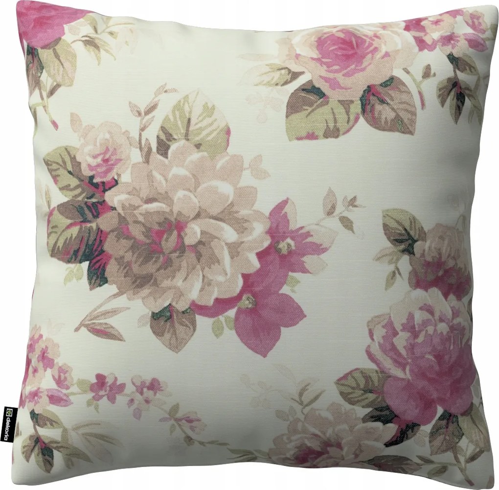 Dekoria párnahuzat rózsaszín-bézs rózsák krémszínű háttérrel