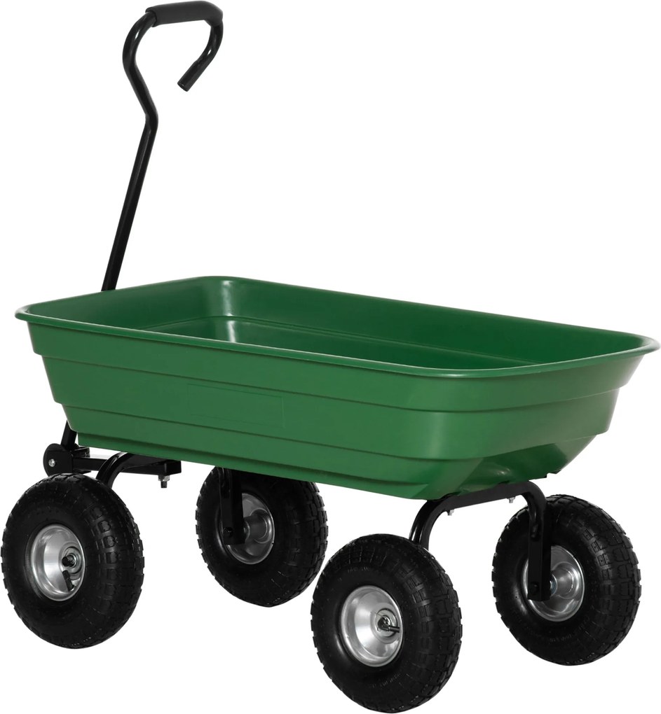 Outsunny Kerti Kocsi Acél Vázszerkezettel és Pneumatikus Kerekekkel, Puha Fogantyú, 250kg Teherbírás, 108x52x100cm, Zöld | Aosom