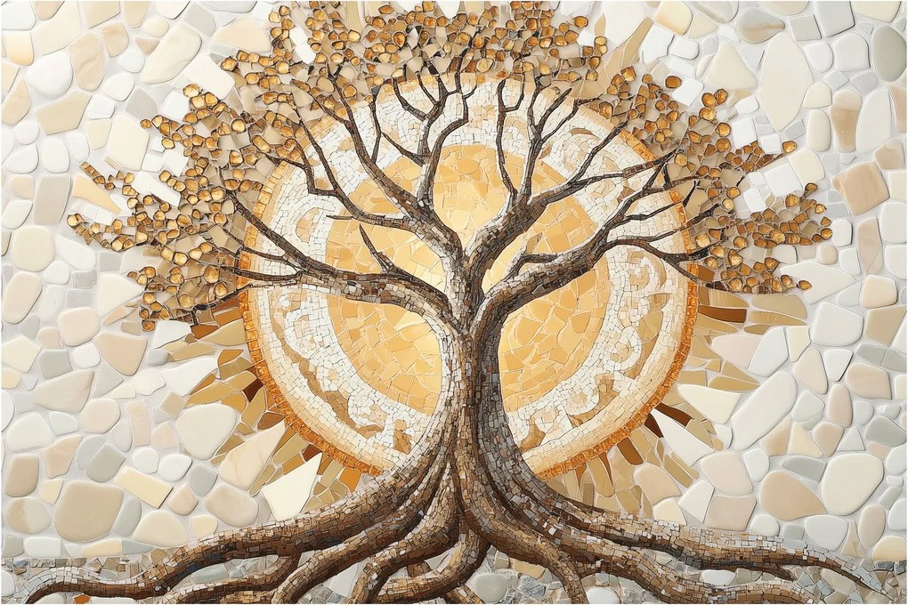 Kép – Arany életfa mozaikban (90x60 cm)