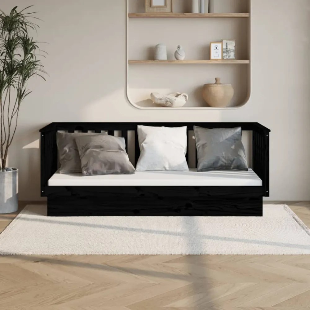 fekete tömör fenyőfa kanapéágy 75 x 190 cm