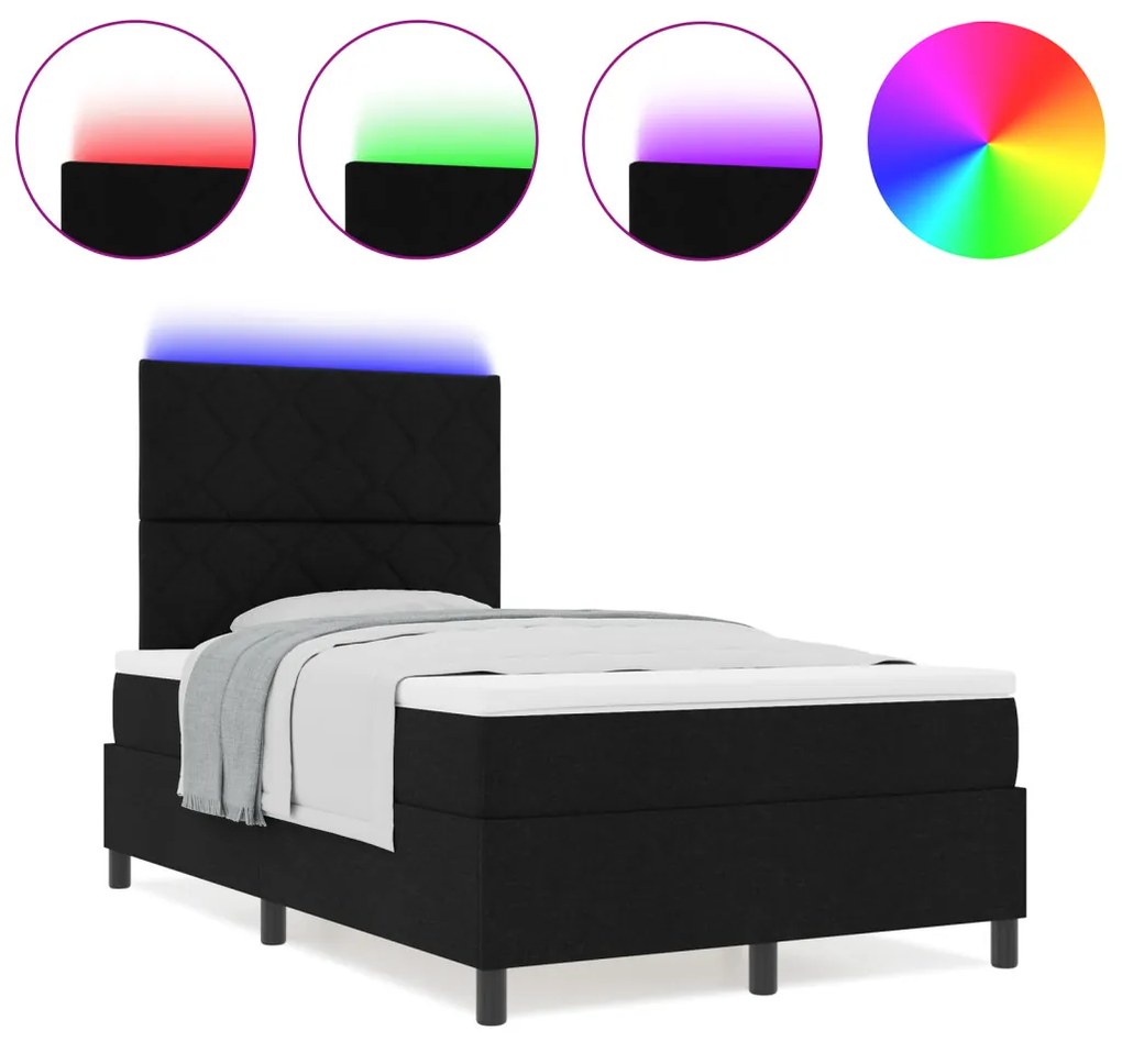 Rugós ágy matraccal és LED - Fekete - 120x190 cm - Szövet