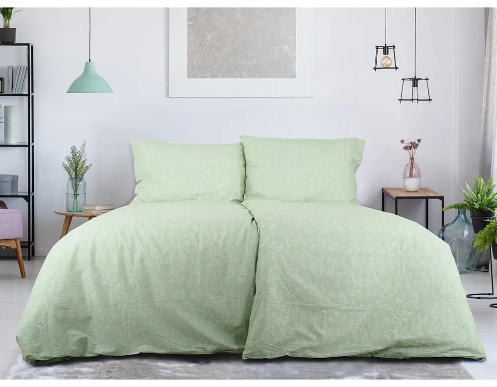 Zöld egyszemélyes krepp ágyneműhuzat 140x200 cm Green Flowers – B.E.S.