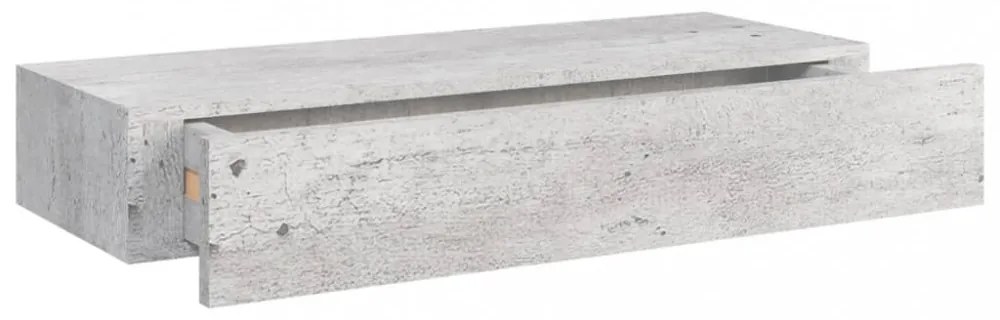 betonszürke MDF falra szerelhető fiókos polc 60 x 23,5 x 10 cm