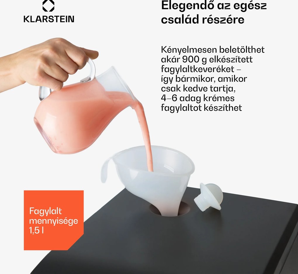 Klarstein Sweet Sundae fagylaltkészítő kompresszoros 1,5l rozsdamentes acél fekete