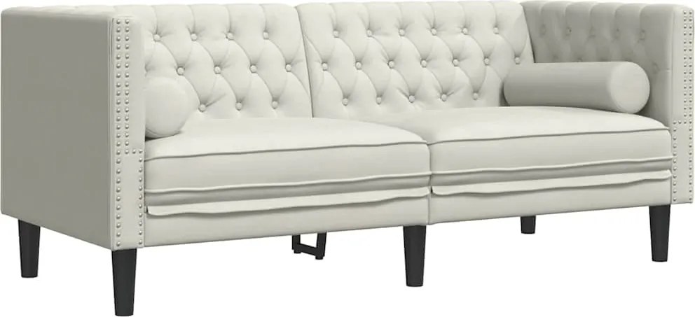 vidaXL 2 személyes krémszínű bársony Chesterfield kanapé párnákkal