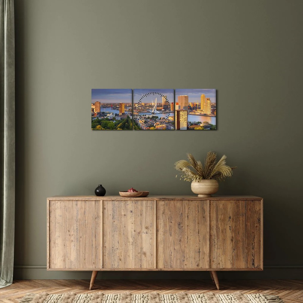 Kép - panoráma Rotterdam, Hollandia (órával) (90x30 cm)