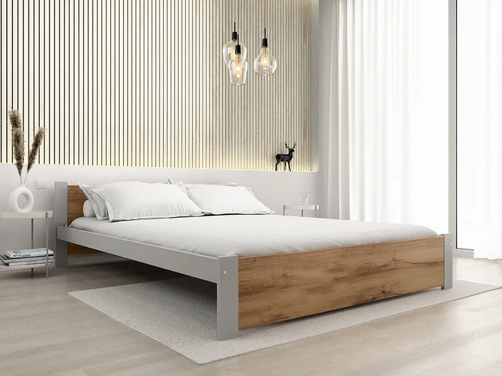 Ágy IKAROS 140 x 200 cm, tölgy artisan/szürke Ágyrács: Ágyrács nélkül, Matrac: Sommera 18 cm matrac