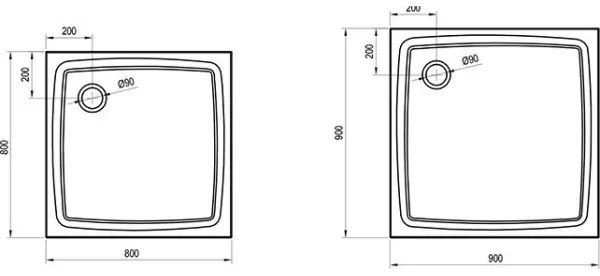 Ravak XA034411010 - PERSEUS négyzetes zuhanytálca 80x80 cm fehér
