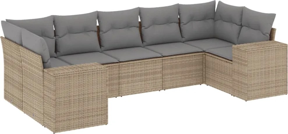 vidaXL 7 részes bézs polyrattan kerti ülőgarnitúra párnákkal