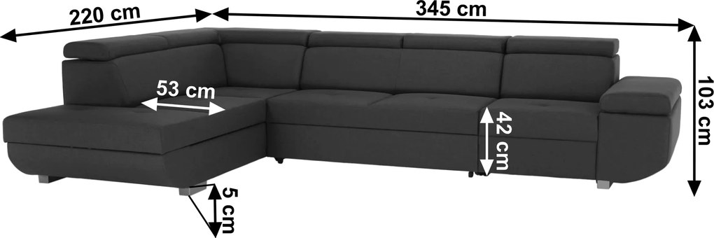 Ülőgarnitúra, sötétszürke, szövet Stark, balos, MAVIS