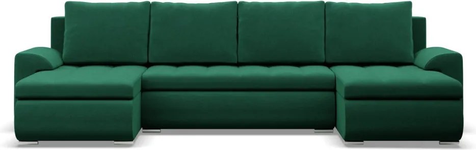 Tokio U alakú sarokkanapé, 3 ágyneműtartóval, bársony, univerzális oldal, zöld