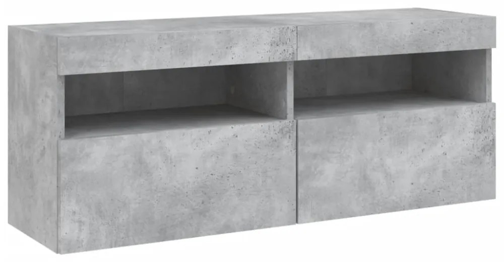 betonszürke falra szerelhető TV-szekrény LED-del 100x30x40 cm