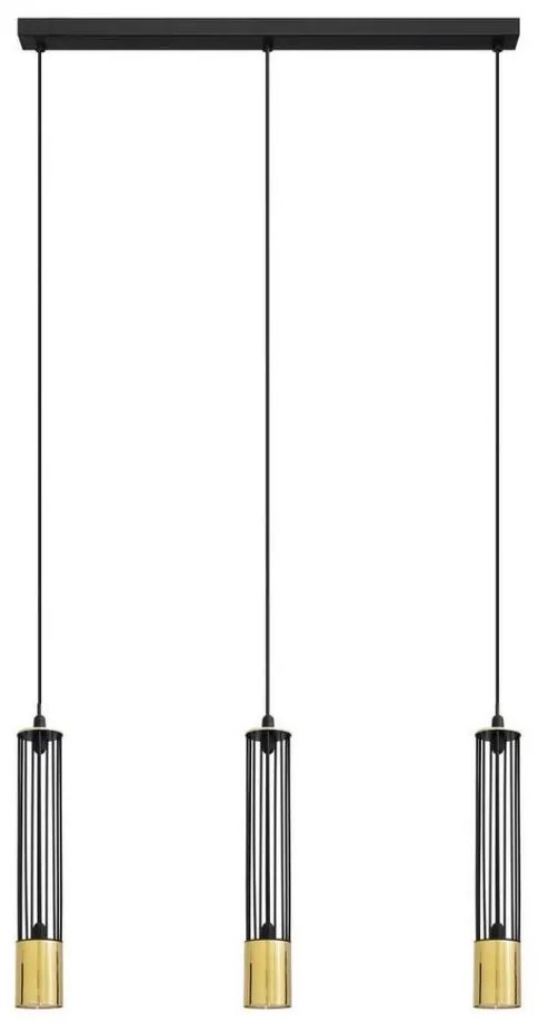 LED Csillár zsinóron BARS 3xGU10/4,8W/230V fekete/arany